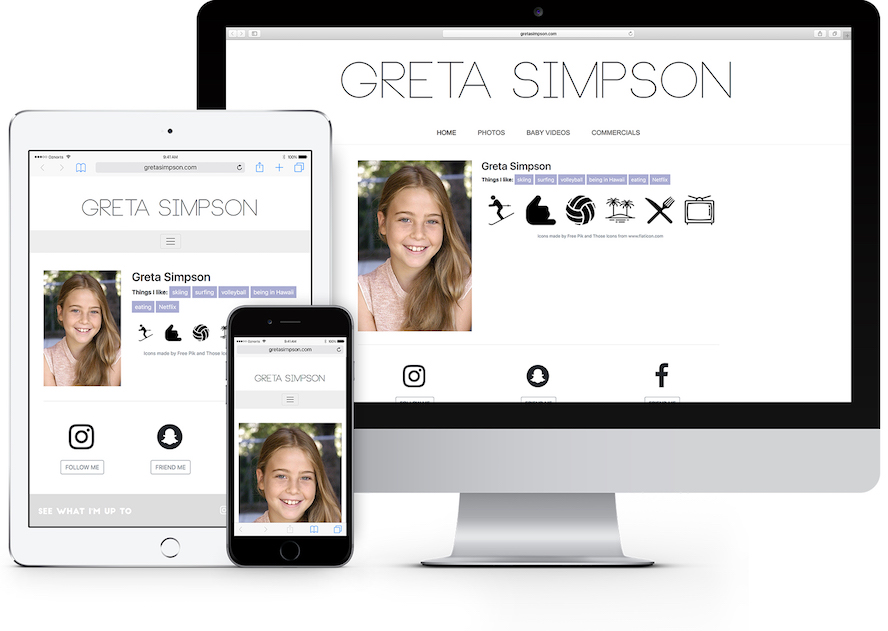 gretasimpson.com on an iMac, iPhone, and iPad