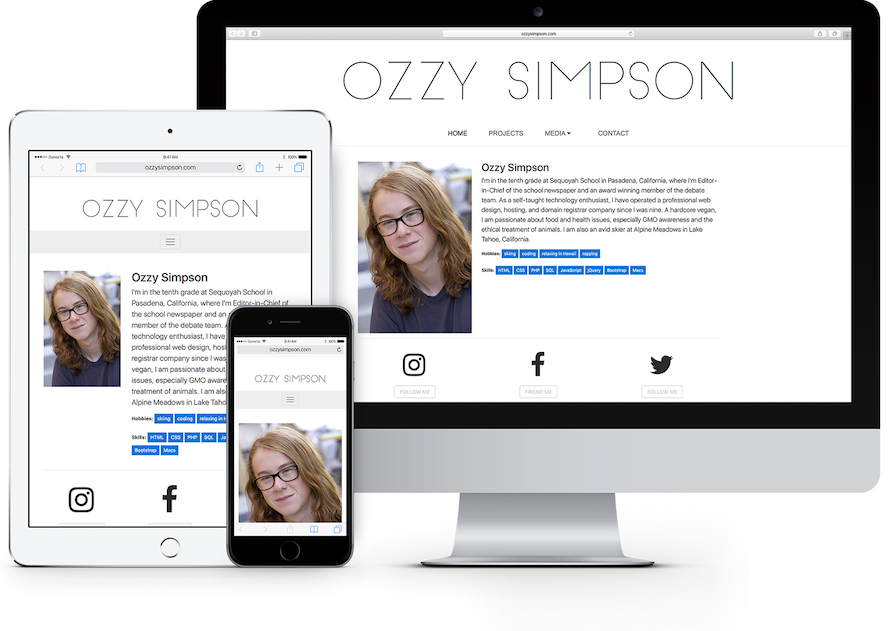 ozzysimpson.com on an iMac, iPhone, and iPad