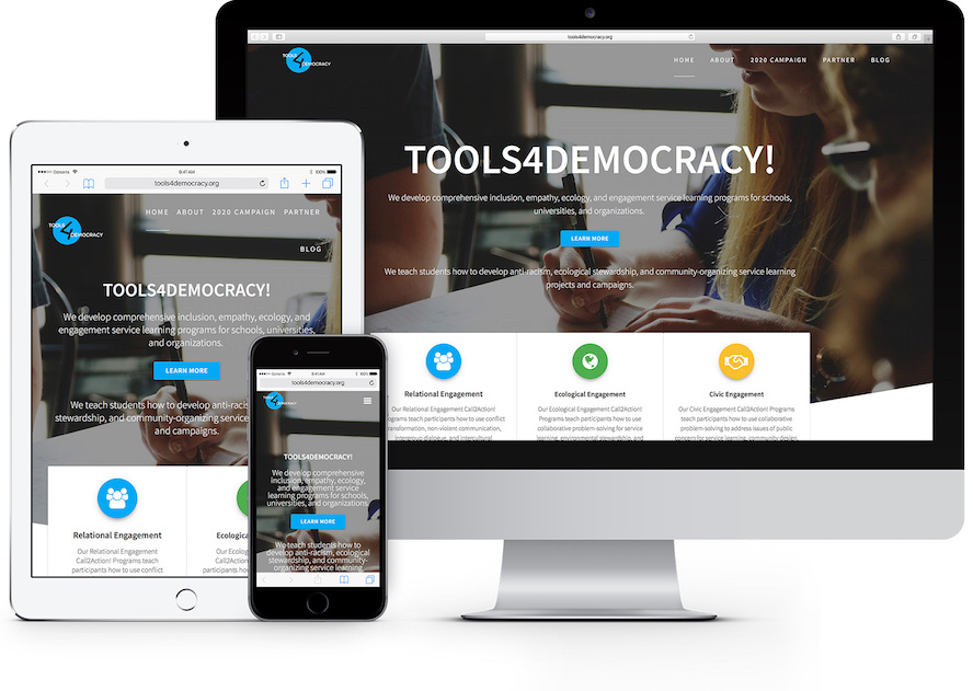tools4democracy.org on an iMac, iPhone, and iPad